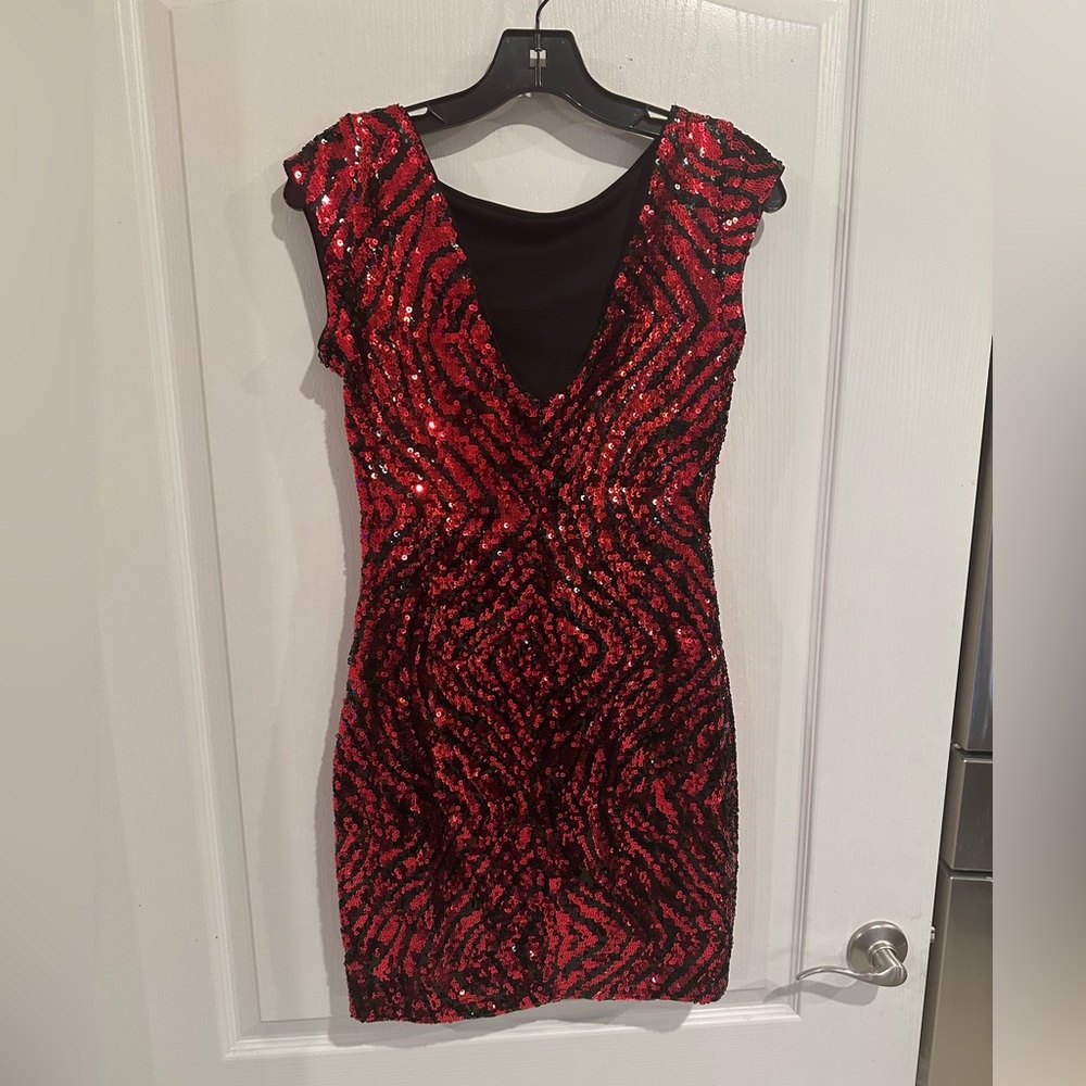 Guess Red Black Sequin Zebra Print Bodycon Open B… - image 2